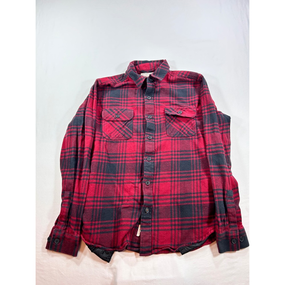 Weatherproof Vintage Mens Red Black Plaid Lumberjack Twill Flannel Shirt Medium